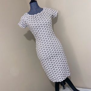 Betsy Moss Gray Knit Geometric Overlay Dress